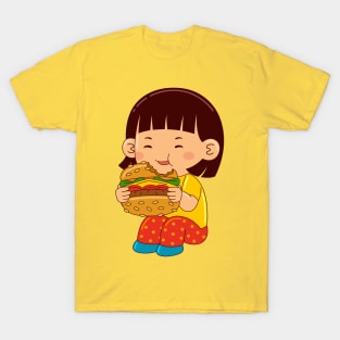 girl kids eating burger T-Shirt